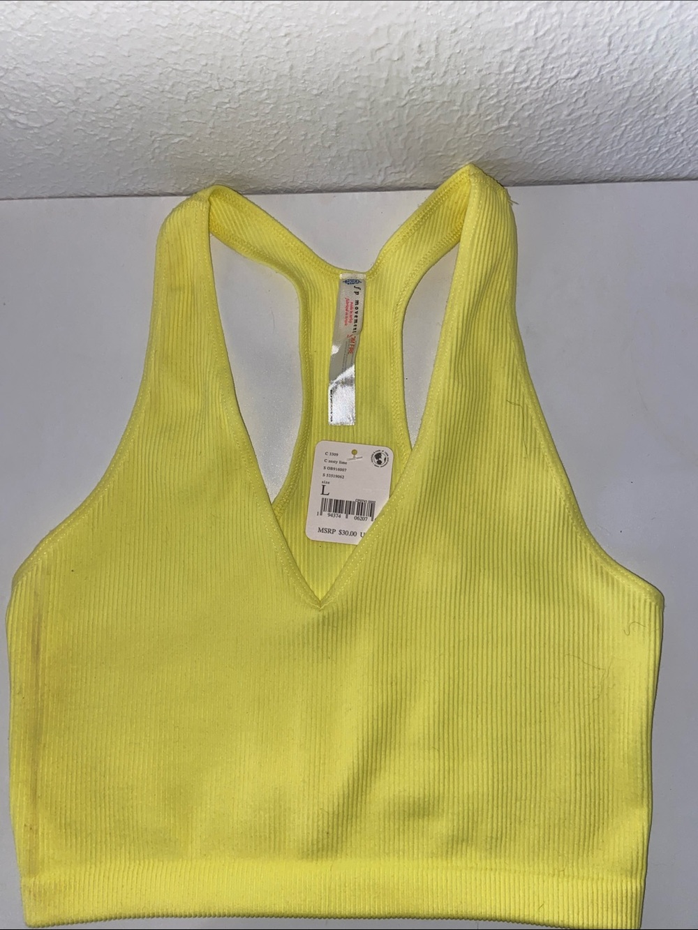 NWT Free People movement by Free People Yellow Ribbed V-Neck Racerback Crop Tank